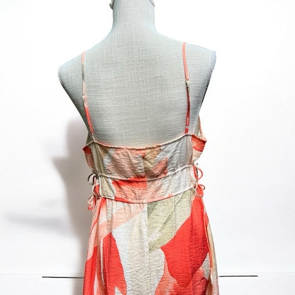 🌻H&M Coral Patterned Drawstring Detail Midi Dress Size Large - Picture 10 of 12